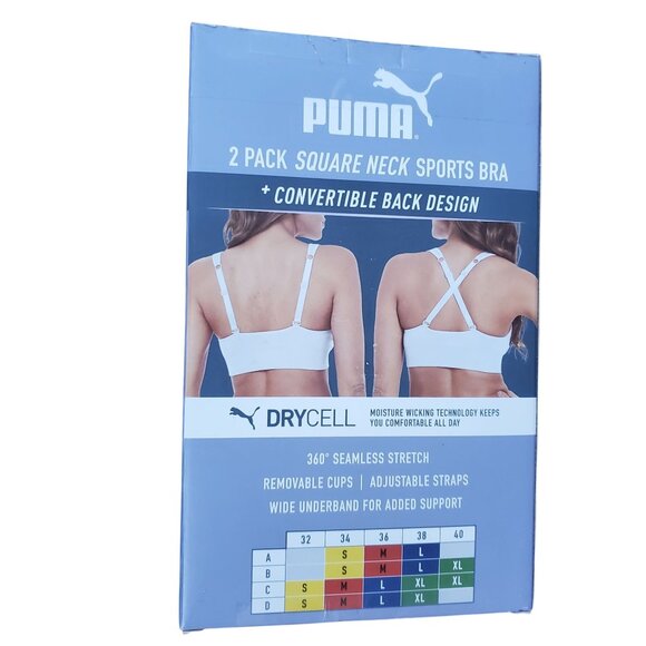 PUMA Lg 2 Pack Seamless Athletic Sports Bra Set Adjustable Drycell Activewear - Picture 2 of 13